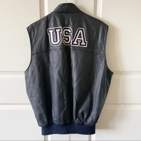 Roots Navy Leather Embroidered USA Vest - Picture 11 of 11
